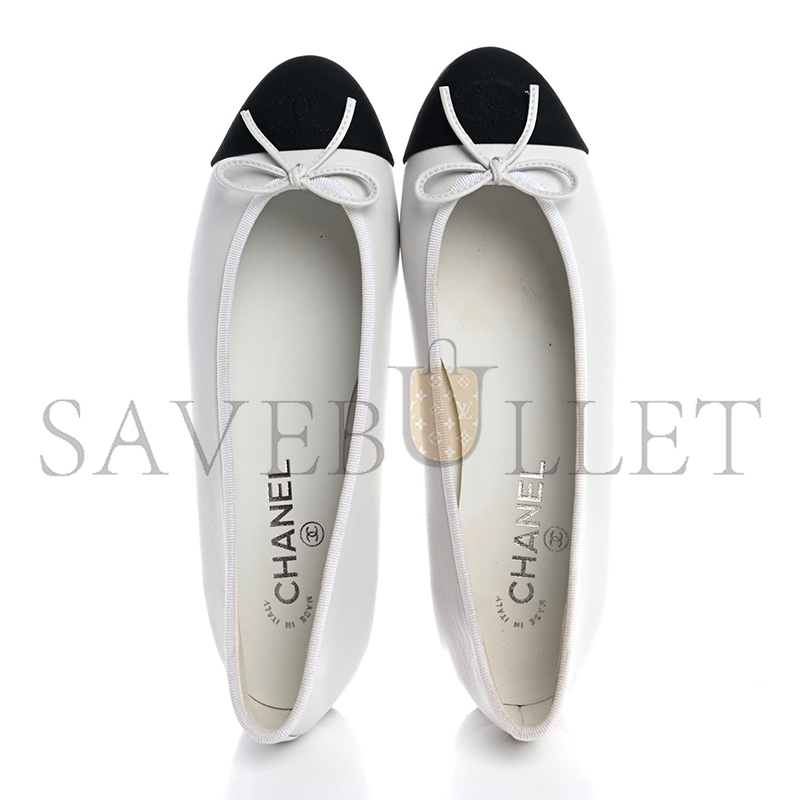 Ch**el lambskin cap toe cc ballerina flats white black